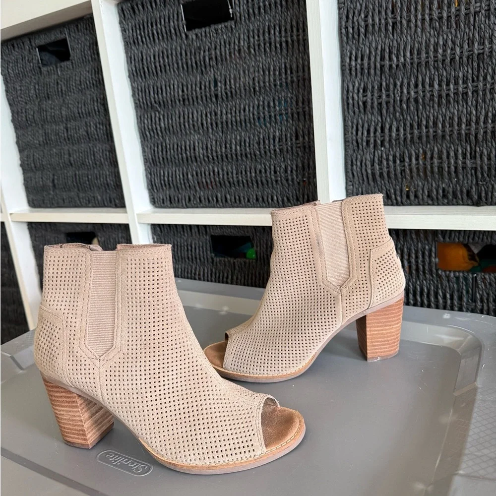 Toms Beige Perforated Ankle Booties